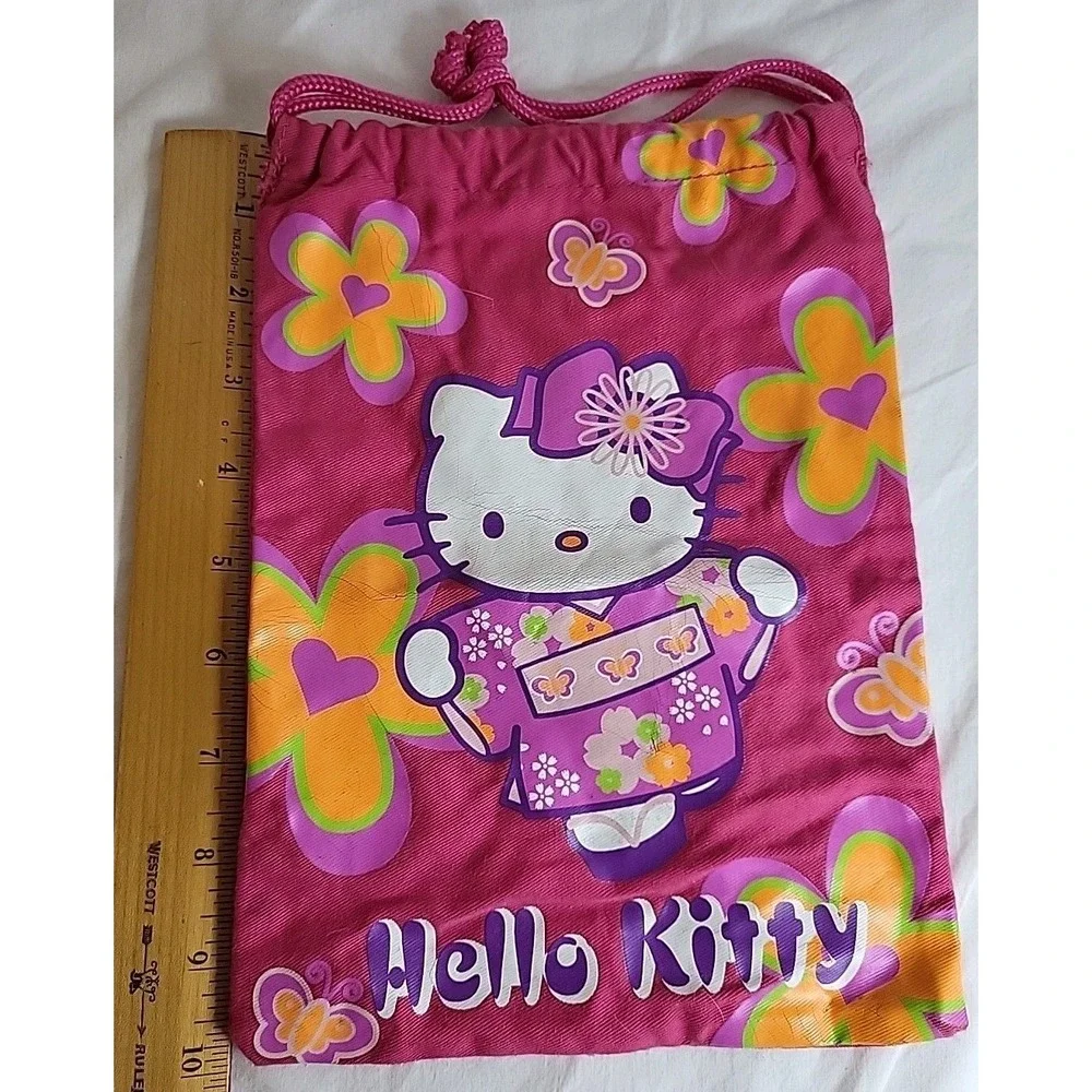 Sanrio Kimono Hello Kitty Drawstring Bag Pouch Pink Kawaii Fabric